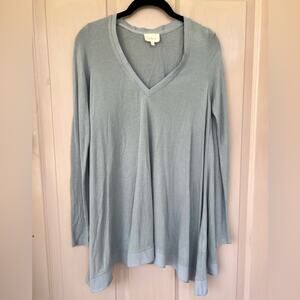 Anthropologie Deletta Blue Swing Tunic Deep v-neck & Ribbed Sleeves X Small